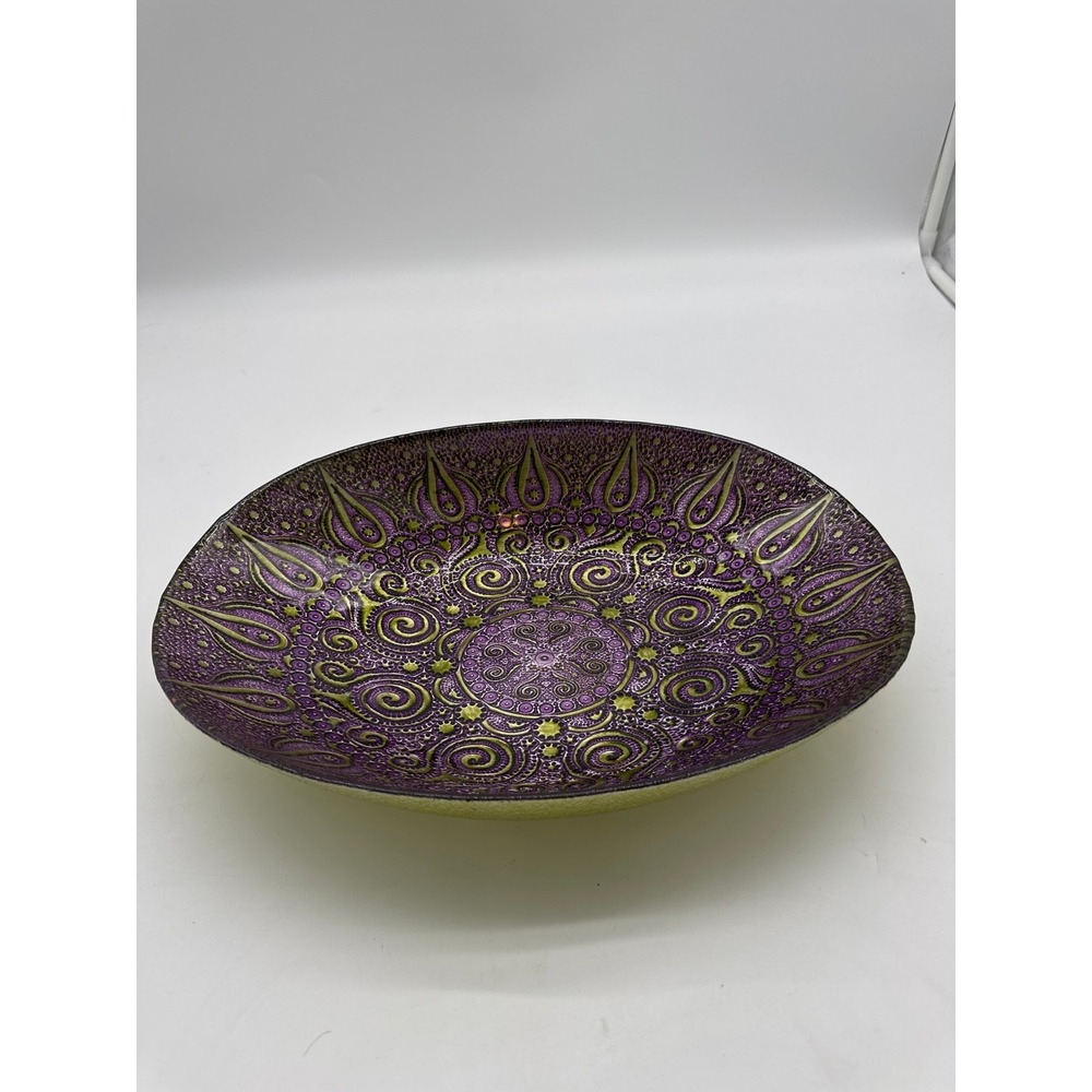 Art Glass Oval Bowl Purple & Gold‎ Decorative Multi Use. 14x10